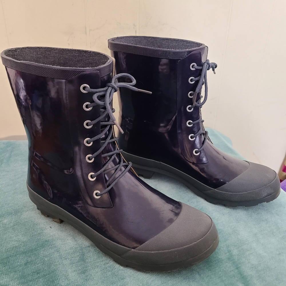 Electric Karma Blue Lace Up Rainboots Garden
